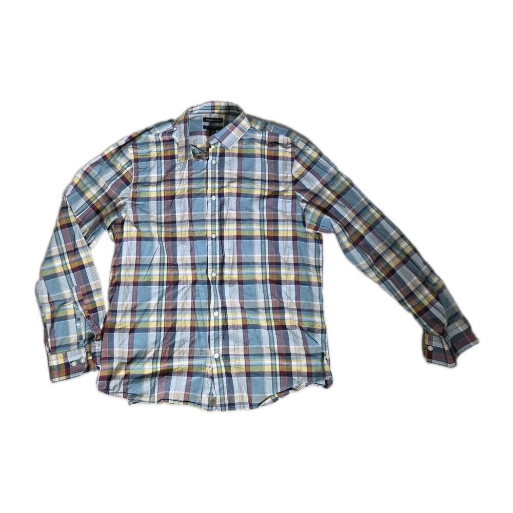 Banana Republic Slim Fit Plaid Button Up Shirt Blue Multicolor Cotton Mens XL